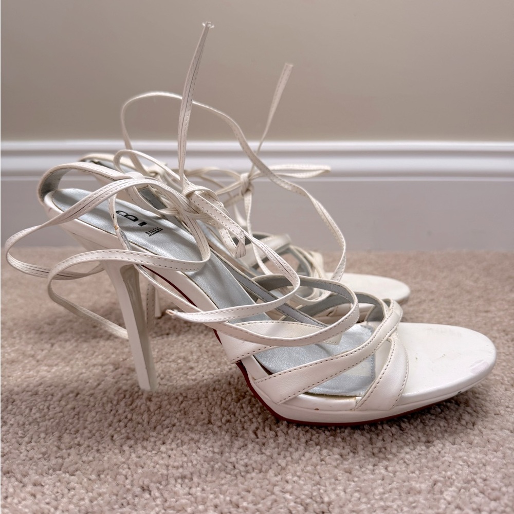 White Tie Up Strappy Heels Ankle Wrap Sandals Platform Stiletto Size 7 - Picture 5 of 10